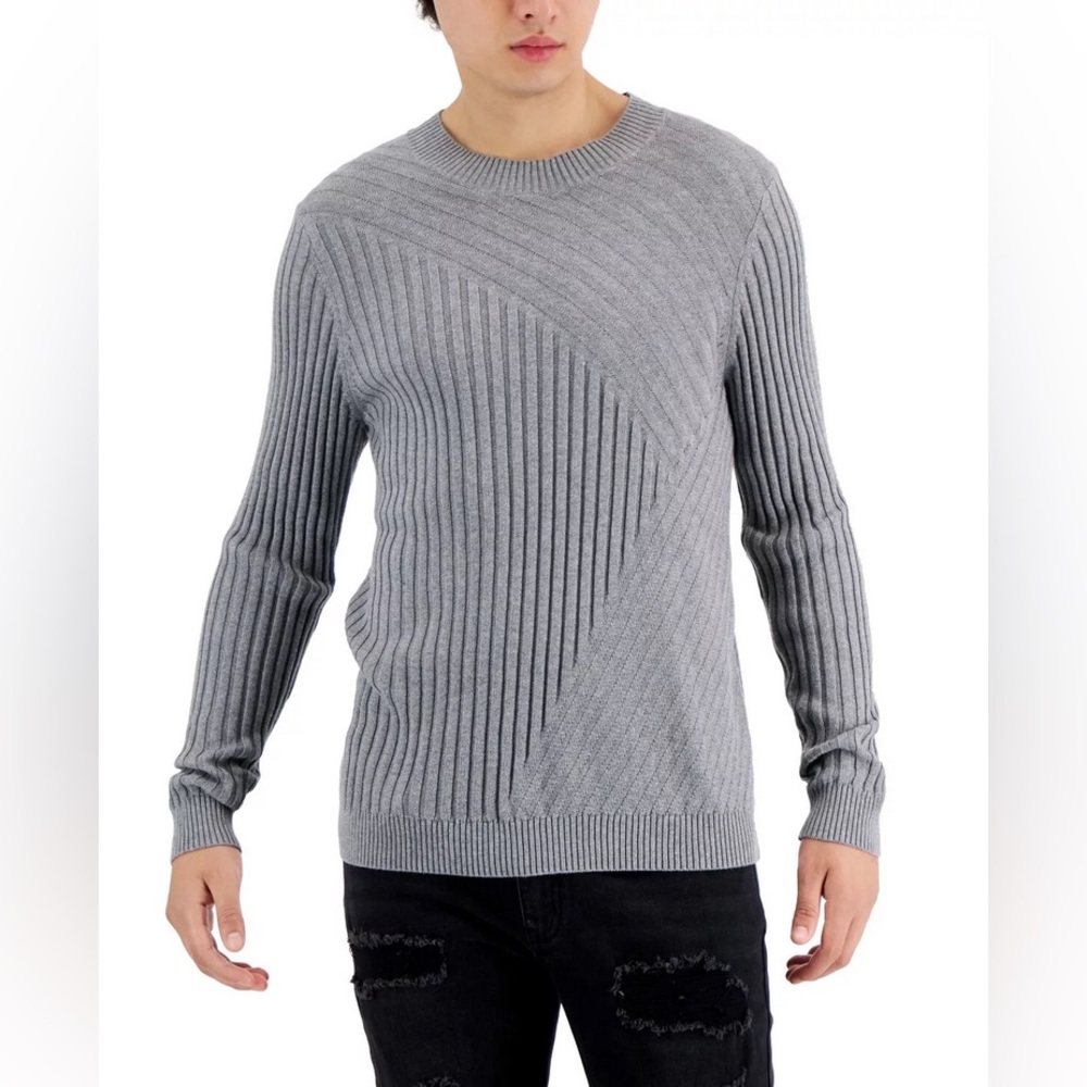 INC International Concepts Men’s Ribbed Sweater - Size XL - Gray - 100% Cotton